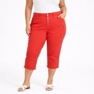 Torrid Red Button Fly Cropped Pants High Rise Stretch Twill Capris size 22